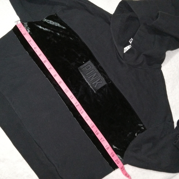 PINK Black Lace Sleeve Velvet Cropped Hoodie size XS - Picture 7 of 10